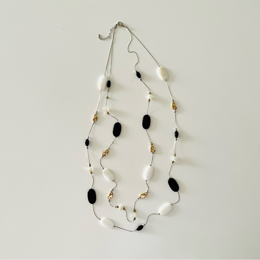 Double Strand Beaded Necklace in Black & White